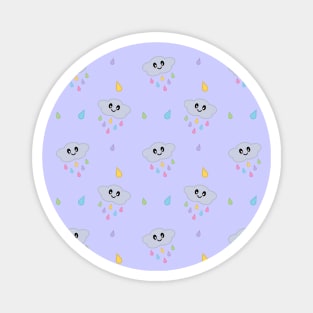 Kawaii Cute Raining Rainbow Clouds Pattern in Purple Magnet